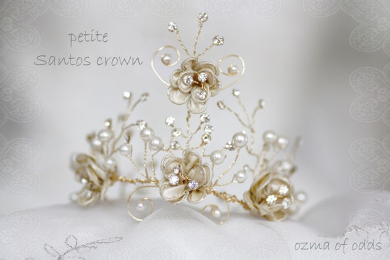 elegant crystal and pearl petite crown - santos adornment