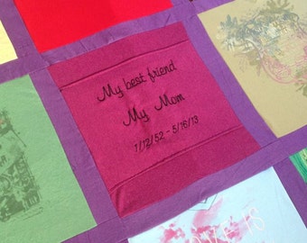 T-shirt Memory Blanket with Framing and Embroidery Custom Made to Order
