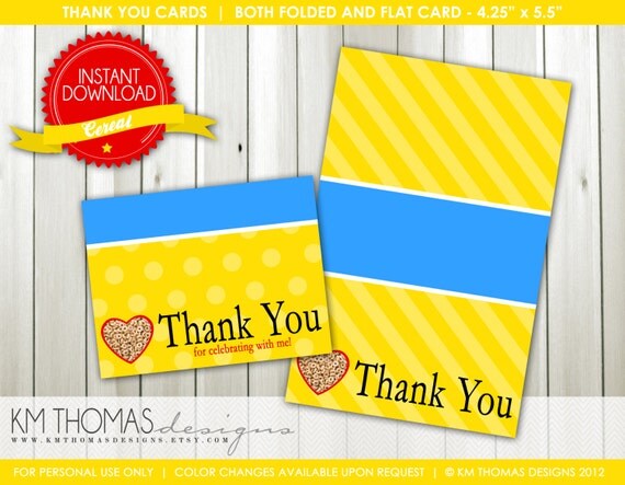 INSTANT DOWNLOAD - Cereal: Thank You Cards - Flat & Folded Cards - Item 121 Il_570xn