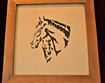 Horses - Mare and Colt Scroll Saw Framed Art Work