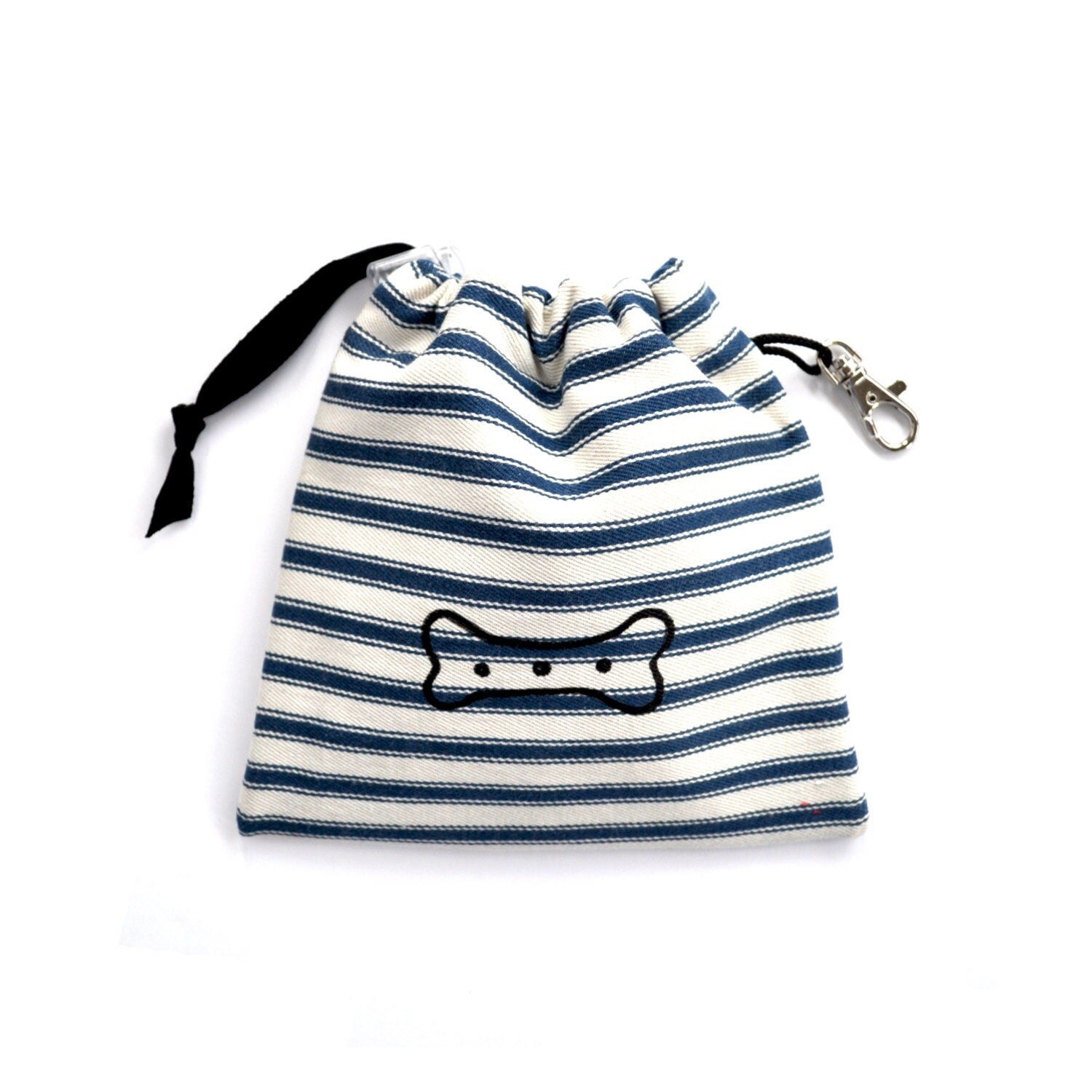 Bone Print Dog Treat Pouch Blue Ticking