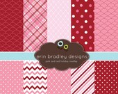 50% OFF SALE Digital Scrapbook Papers Personal and Commercial Use Pink and Red Holiday Medley Instant Download Il_170x135