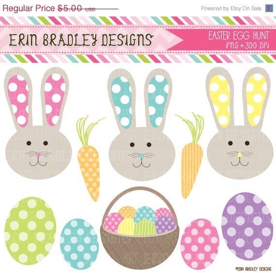 50% OFF SALE Easter Bunnies and Eggs Holiday Clipart Clip Art Personal & Commercial Use Il_570xn