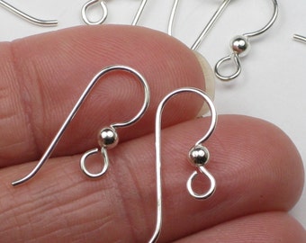 Sterling Silver Ear Wires, 2+ prs. Fishhooks w/ 3mm Ball Decorations, Fish Hook Ear Wires, TierraCast Solid Sterling Silver Ear Hooks