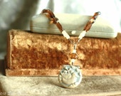 Dove of Peace, Bird Pendant, Yellow Jasper, Amber Glass Beads, Hand Forged Sterling Silver Clasp