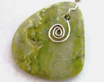 Irish Connemara Marble Pendant. Sterling Silver Celtic Spiral. Optional Sterling Silver Chain. Meadow