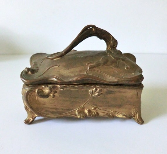 Items similar to Art Nouveau Metal Jewelry Box Wonderful Nouveau Design ...