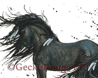 Cross stitch kit by AmyLyn Bihrle Majestic Horse - Spirit War Paint Pinto Pony Feathers - Embroidery Mustang - Black