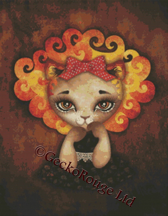 Cross stitch modern art by Sandra Vargas 'Cowardly