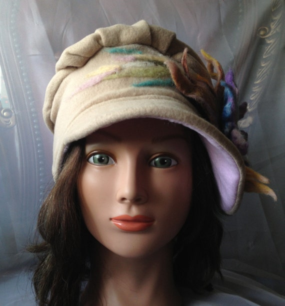 Дамы женщин руно бежевый розовой шляпе теплый cloche cap newsboy войлочная цветок весны