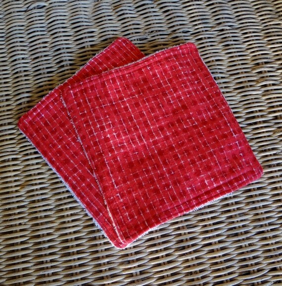 2 Baby Washcloths Red Dots Flannel by youngbloods on Etsy