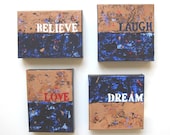 Original Acrylic Word Paintings on Canvas, Modern home decor, Custom grouping, Set of 4