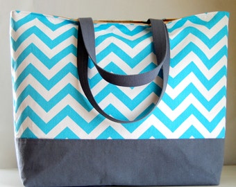 ... Blue Chevron XL Extra Large Beach Bag  BIG Tote Bag - Ready to Ship