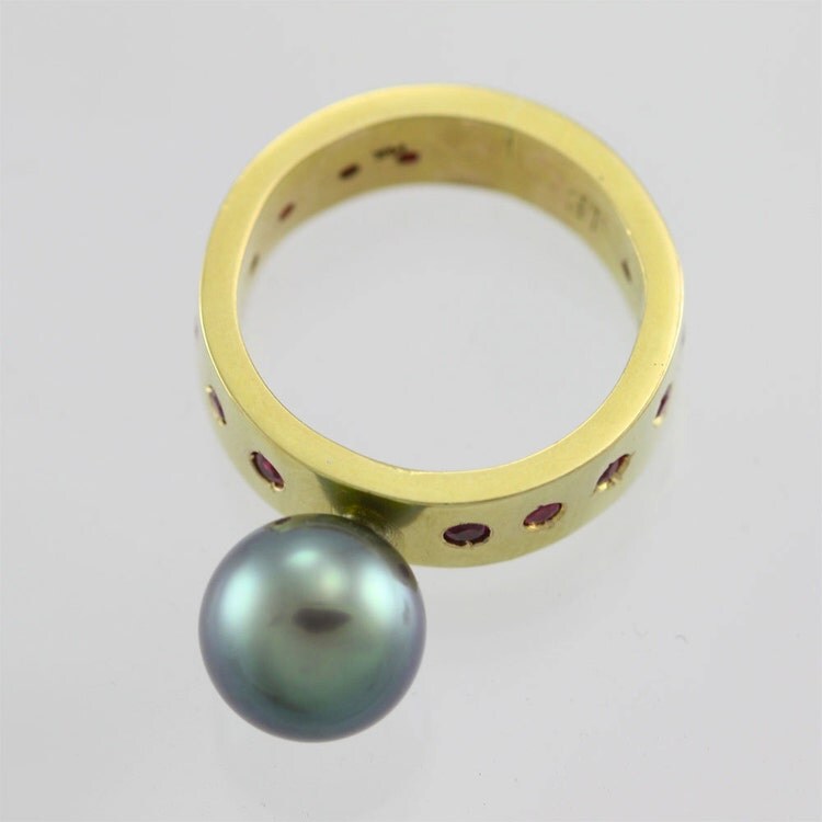Tahitian Pearl Solitaire Ring with Stone by LaineBenthalldesigns