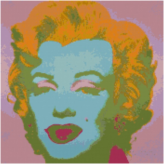 Andy Warhol Marilyn Monroe on Pale Pink Counted Cross Stitch