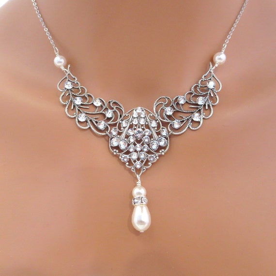 Vintage Bridal necklace Wedding jewelry Pearl Wedding