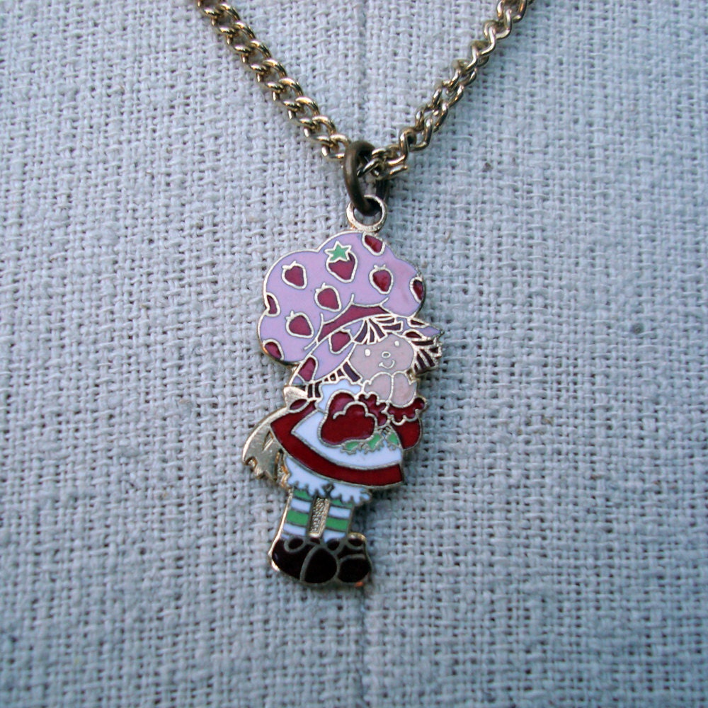 Strawberry Shortcake Necklace Vintage 1980s Gold Tone Metal
