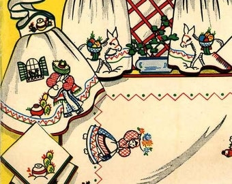 PATTERN 106 Reproduction Iron on Embroidery Transfers Mexican Fiesta Senior Burro Sombrero for Towels 1950s