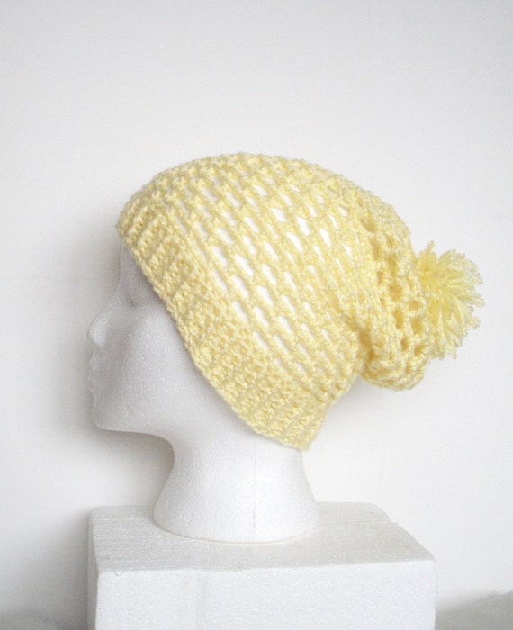 Slouchy Crochet Beanie Hat in Lemon Yellow vegan by luvbuzz