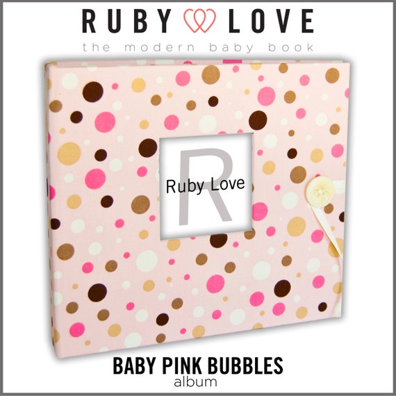 Modern Baby Book Baby Album BABY PINK BUBBLES by rubylovedesigns