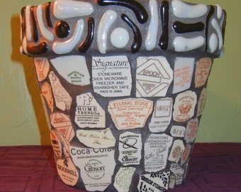 Black & White Back Stamp Mosaic Planter