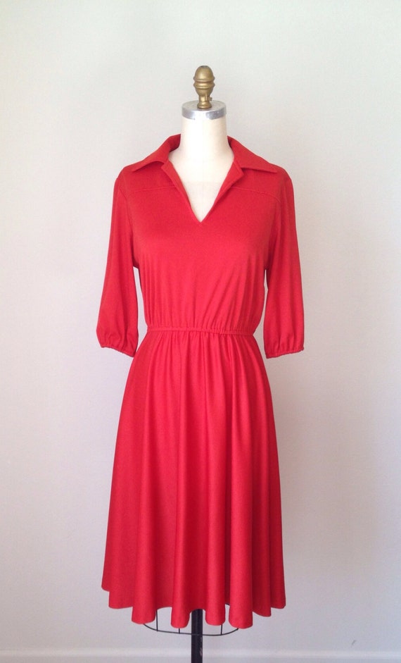 Vintage 70s Cherry Red Rockabilly Dress // by ExoticPearIndustries