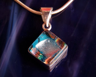 Handmade Dichroic Fused Glass Sterling Silver .925 Pendant Necklace