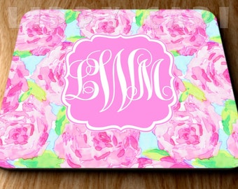 Monogram Mousepad Monogram Mouse Pad Custom Mousepad Custom Mouse Pad Personalized Mouse Pad Pink Roses Mouse Pad Personalized Mousepad
