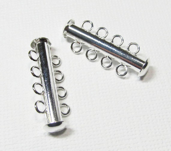 Metal Slide Bar Clasps Silver Plated 4-hole 2 clasps