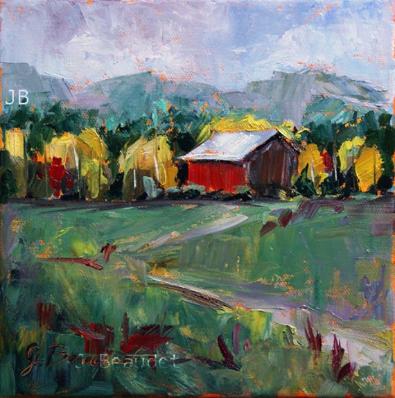 Red Barn painting Contemporary Impressionist oil on canvas