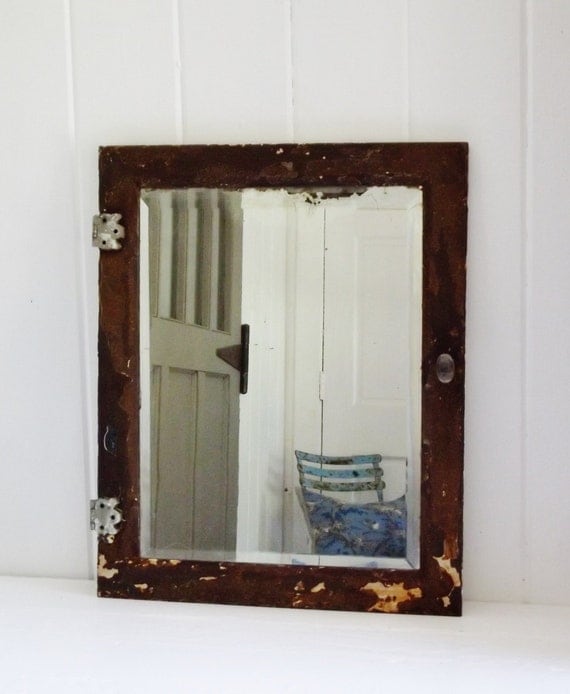 Vintage Beveled Mirror Rusty Metal Frame