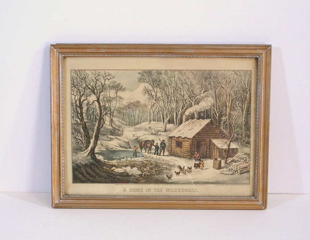 Vintage Currier and Ives Framed Print A Home In The