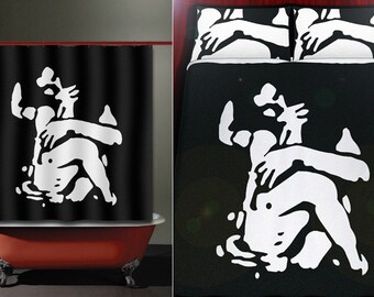sexy gay men kissing love art shower curtain duvet cover bath mat towel pillow cushion blanket bedding bathroom decor fabric queen king twin