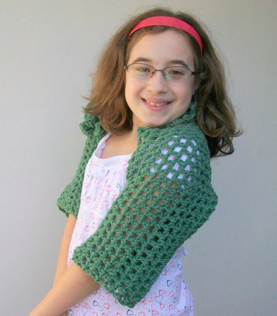 Pre Teen Girl Shrug Sage Green Ruffled Collar Tweens
