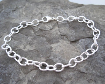 Sterling Silver Link Bracelet Women, Thick Bracelet, Silver Cable Bracelet, Chunky Bracelet, Charm Bracelet, Sterling Silver Charm Bracelet