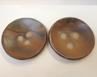 Two 7" Wood-fired Stoneware Dessert Plates, Natural Ash Glazed