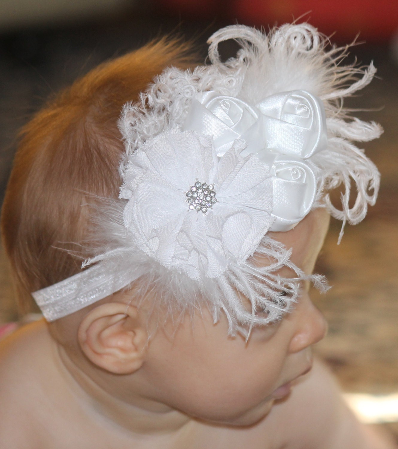 Beautiful white headband with chiffon flower by HeadCandyCreations