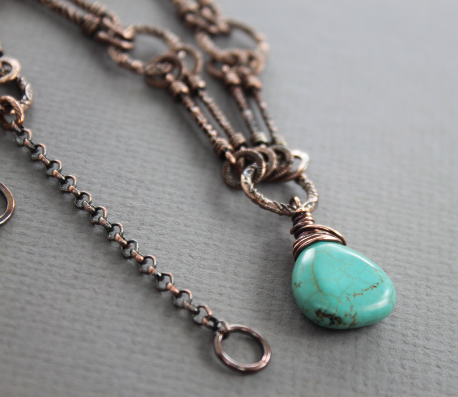 Vintage style copper necklace with howlite turquoise briolette