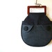 Wood Handle Handbag Deep Blue Denim and Mahogany