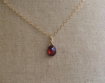 Tiny Garnet, January Birthstone, Garnet Necklace, Birthstone Necklace, Garnet Briolette, Bridesmaid Jewelry, Bridesmaid Necklaces, Garnet