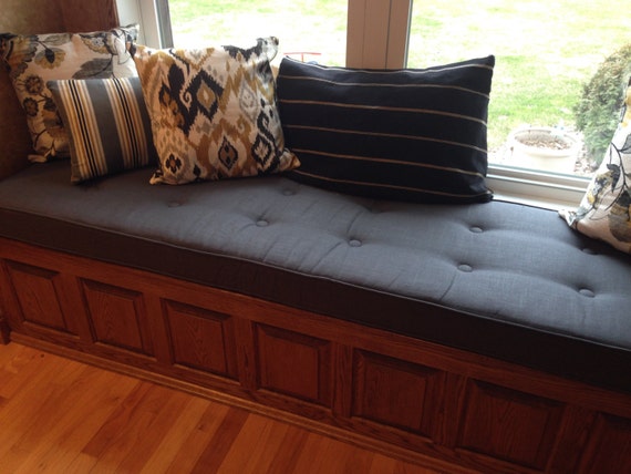 Custom Button Tufted Window Seat Cushion With Cording