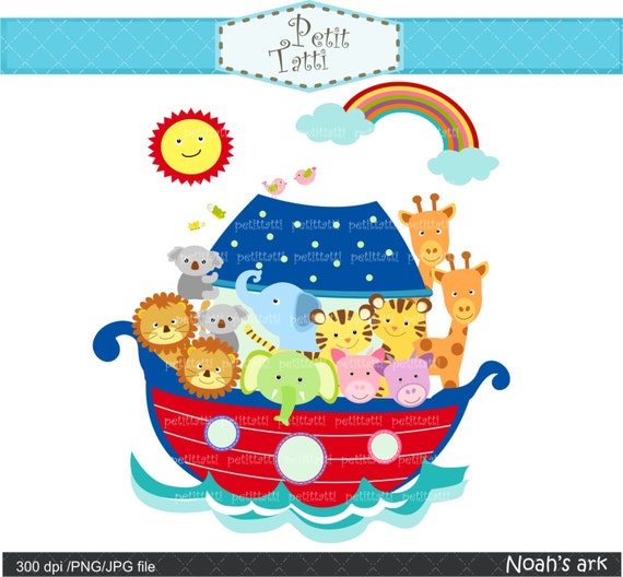 ON SALE Digital clip art Noah's ark 2 blue red clip by petittatti