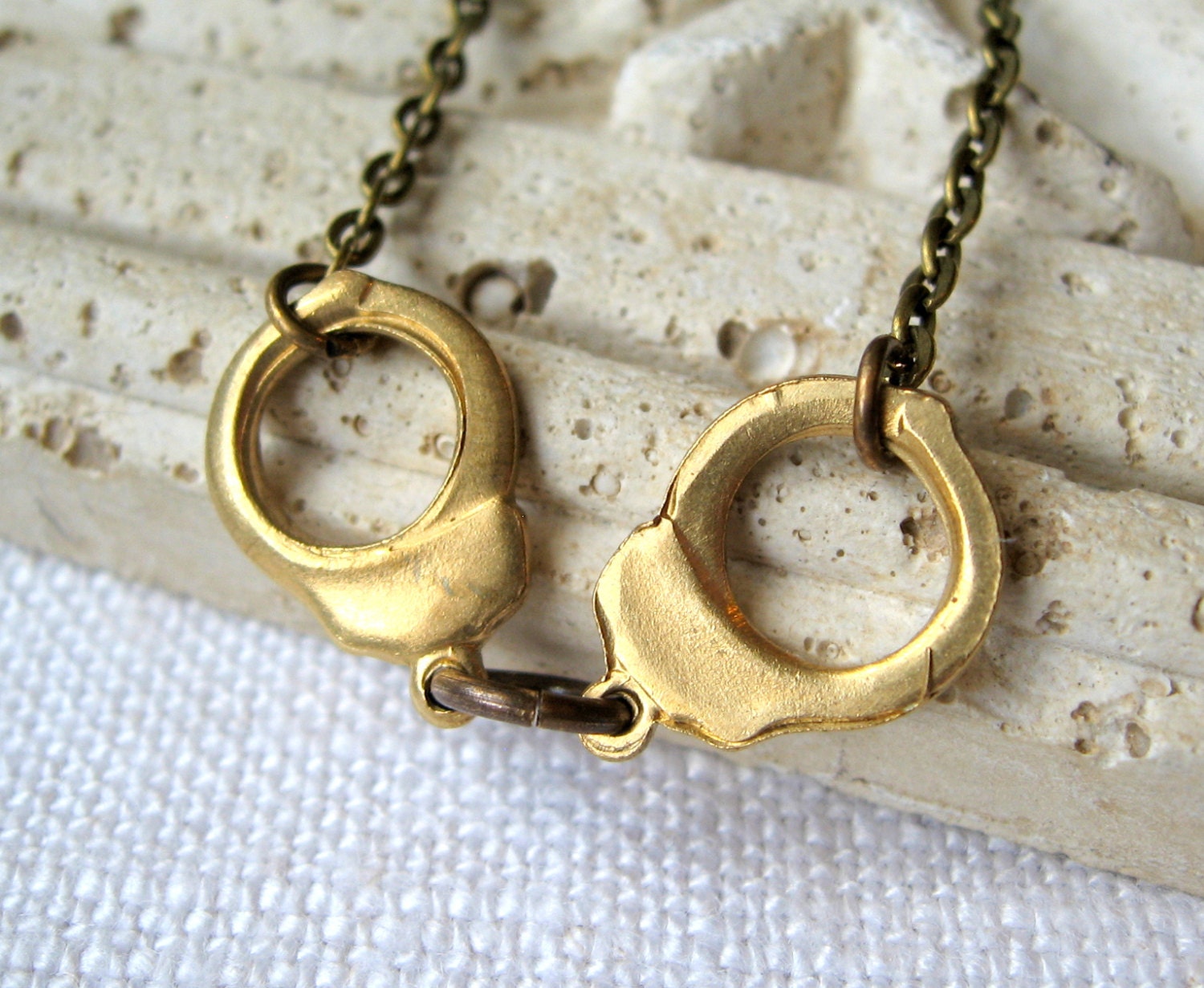 Handcuff Necklace Brass Handcuffs Nancy Grace by JandAWaresJewelry