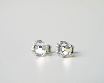 Simple Swarovski Crystal Titanium Earrings Sparkly Clear Crystal Dainty Everyday Earrings