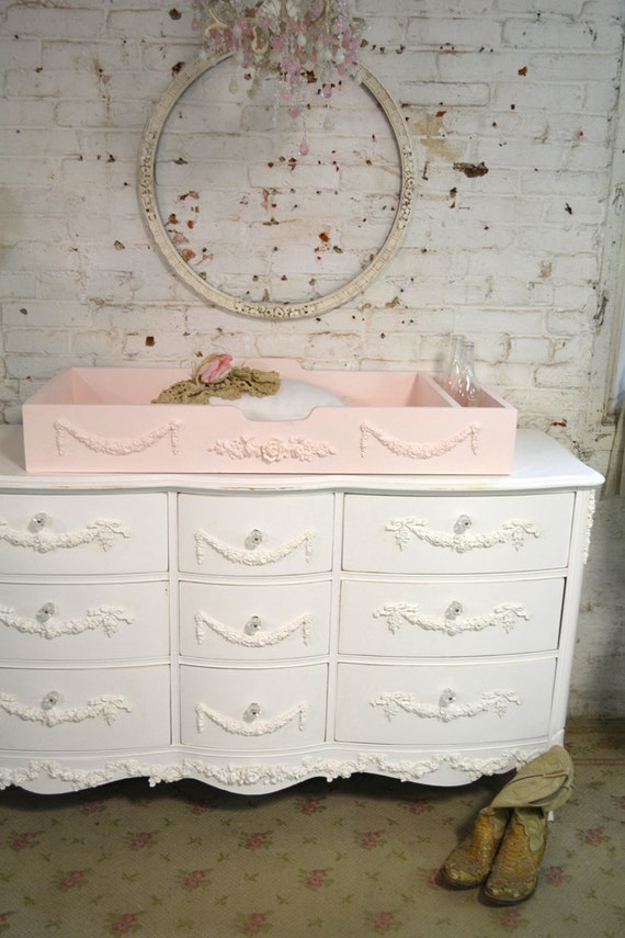 Painted Cottage Shabby Pink Romantic Changing Table Tray CH86