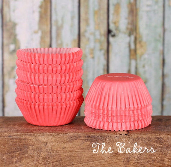 MINI Coral Cupcake Liners Mini Salmon Pink Cupcake Liners