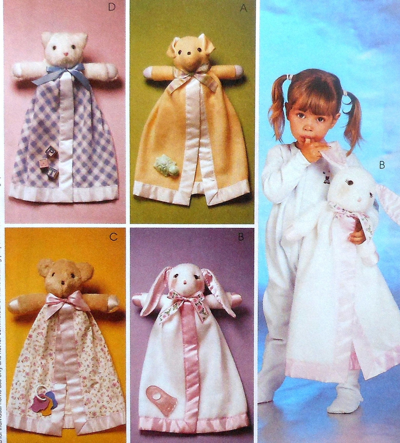 Blanket Buddies Sewing Pattern UNCUT Dog Bunny Bear Kitty Cat