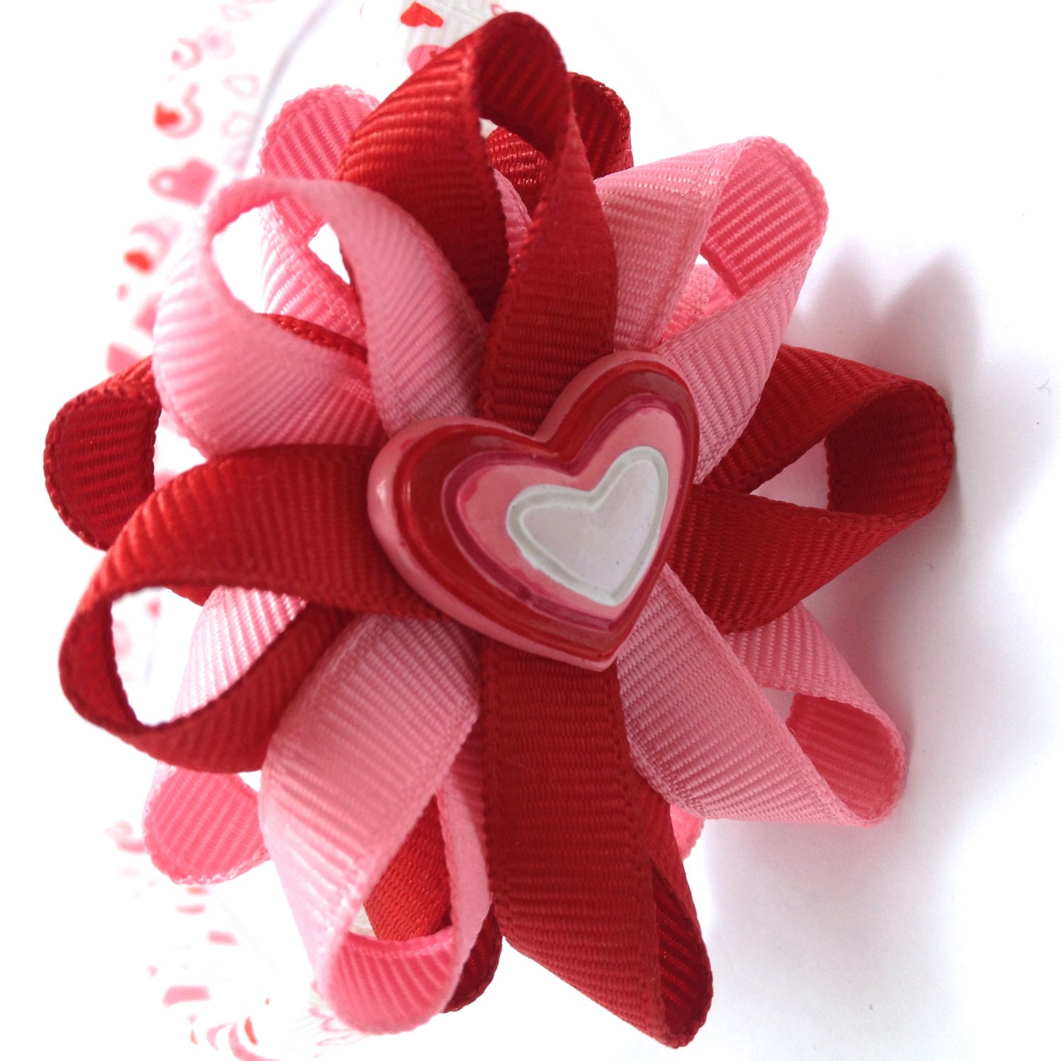 Pink Red Heart Hair Bow Headband Valentines Headband Heart