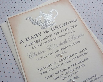 Baby Shower Tea Party Invitation, Mom-to-be Party, Vintage Inspired - 10 invitations and envelopes