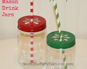 12 Plastic Mason Jars, Christmas Holiday Party Drink Jars, Red & Green Mason Jar Lid, Plastic Food Jar, Christmas Party, Kids Plastic Cup Il_170x135